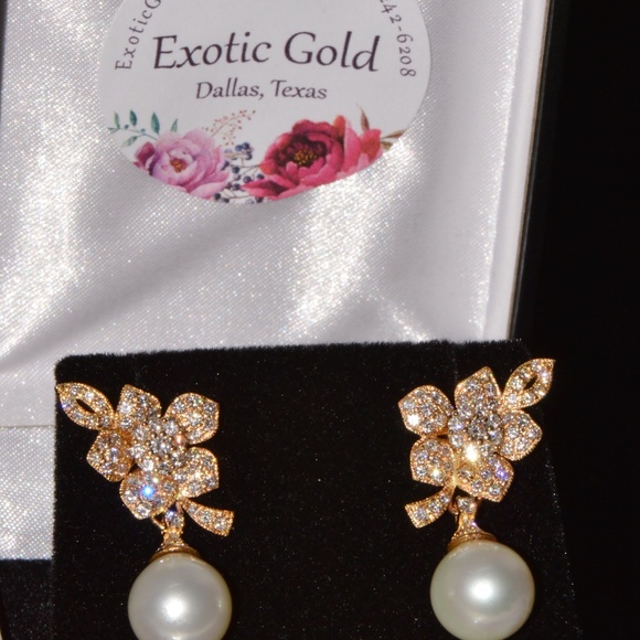 CERTIFIED NATURAL SOLID 18K GOLD 21.5CTS DIAMOND SOUTH SEA PEARL 3-IN-1 EARRINGS - Picture 3 of 14